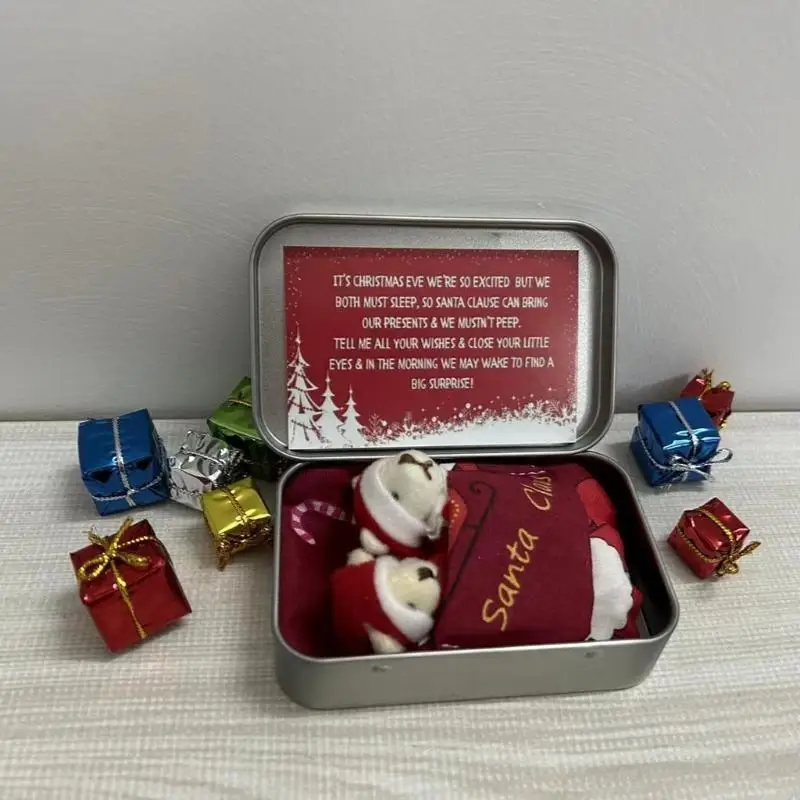 

C63C Mini Bear Plush Toy Christmas Pocket Bear Hug in Tin Box Little Bear Doll for Children Stuffed Bear Doll New Year Gift
