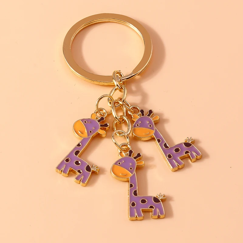 Cute Enamel Giraffe Keychain Animal Keyring Pendants for Car key Holder Women Girls Handbag Accessories Handmade Jewelry Gift