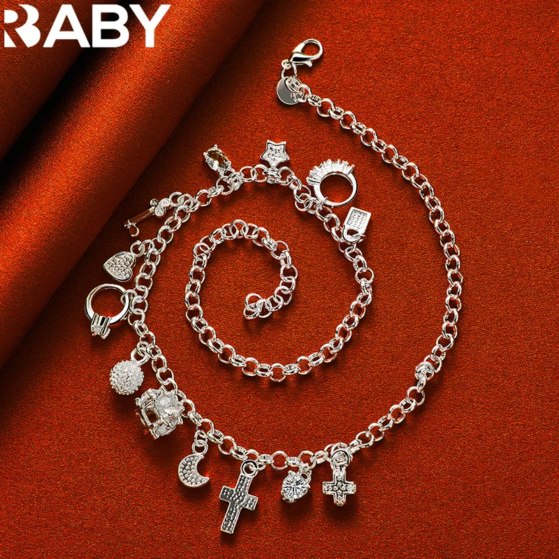 

925 Sterling Silver 18 Inch Necklace Zircon Key Lock Stars Charm Chain For Woman Wedding Party Cute Accessories Jewelry Gift