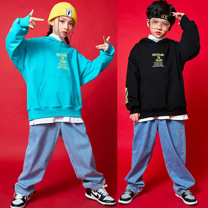 Meninos dança de rua hoodies meninas hip hop calças jeans folgado solto com capuz camisolas crianças trajes criança conjuntos roupas adolescentes streetwear