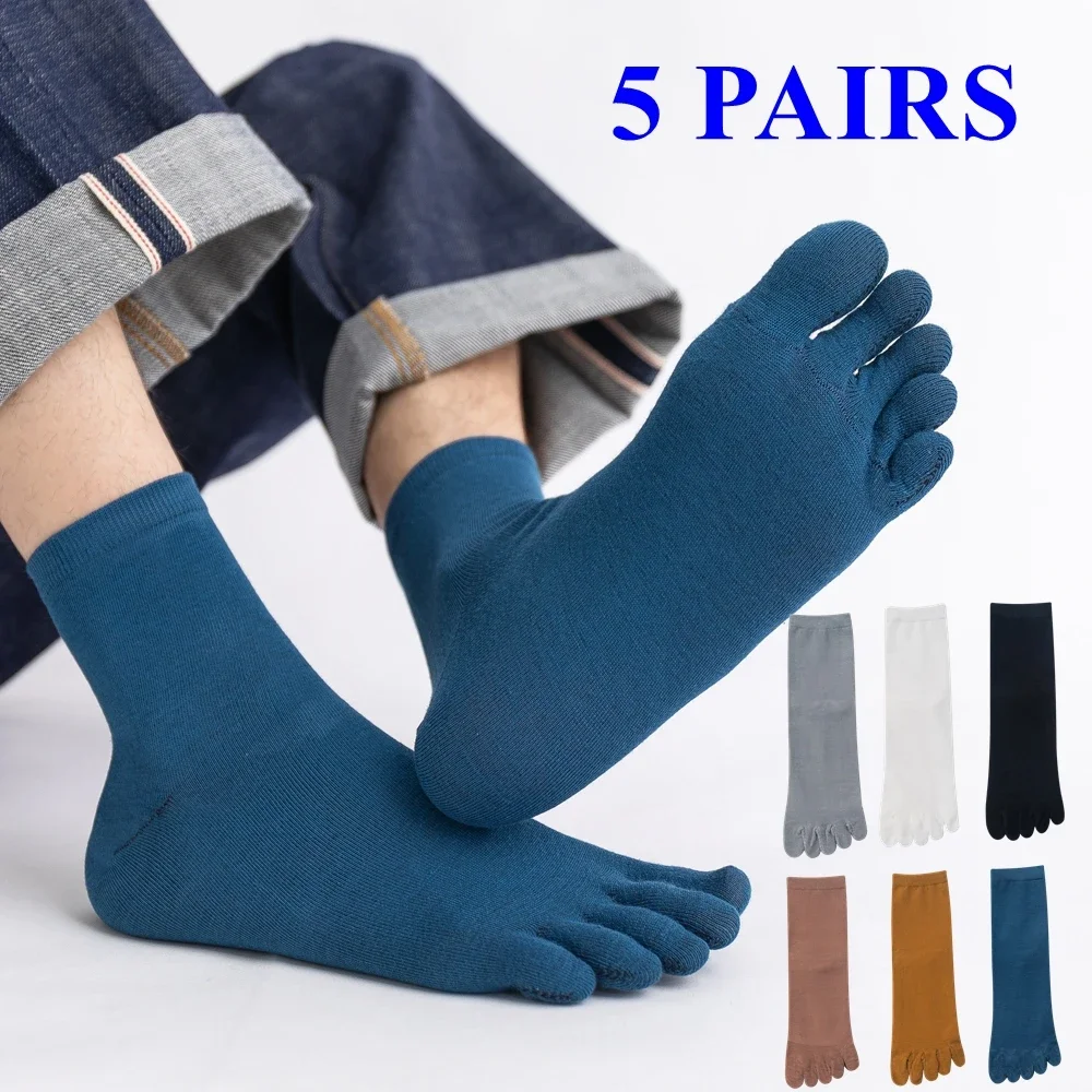 5 Pairs Men High Tube Toe Socks with Separate Fingers Cotton Five Finger Socks Spring Summer Sports Socks Men White Black