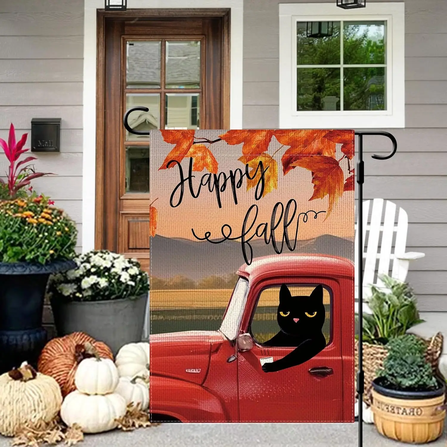 DLZDN Hello Fall Black Cat Garden Flag 12×18 Inch Double Side Vertical Burlap Farmhouse Yard Sign Autumn Seasonal Outdoor Ho LLE