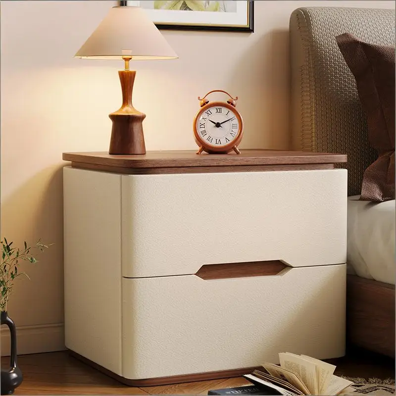 

Solid wood bedside table, retro cream style, no installation required, simple home bedroom storage cabinet
