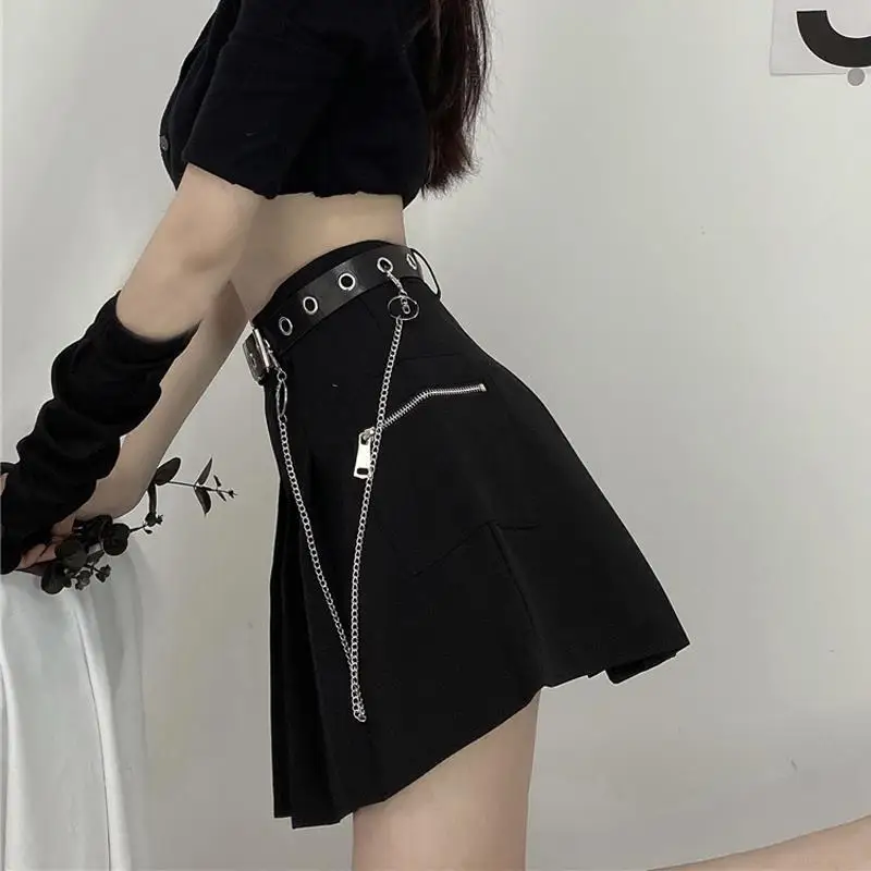 

Harajuku Punk Gothic Black High Waist Black Skirts Women Sexy Patchwork Bandage Mini Skirt Female Streetwear Black Skirt vintage