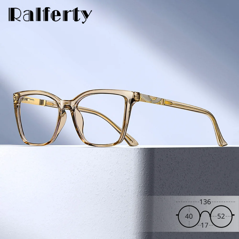 

Ralferty TR90 Elegant Women Eyeglass Frames Transparent Square Glasses Anti Blue Light No Optic Prescription Frame Zero