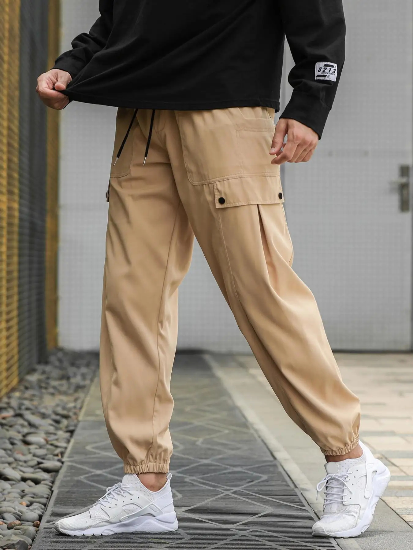 Men's Casual Workwear Pants Woven Fabric Wrinkled Design Comfortable Daily Wear Spring & Fall Fashion Stylish