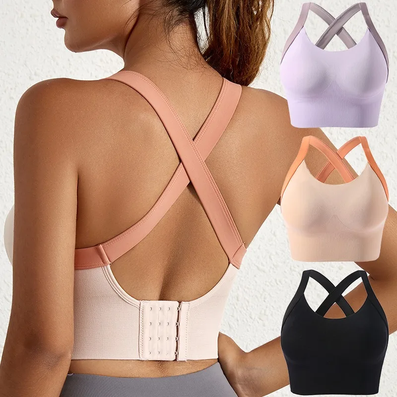 Women's High-Intensity Sports Bra Shock Absorption Anti-Sagging Beautiful Back Gathering Yoga Vest No Steel Ring for Running