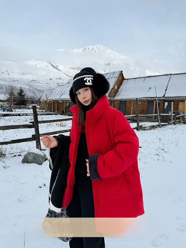 

Женская теплая пуховая куртка больших размеров для полных женщин, повседневная, свободного кроя, с длинными рукавами, на молнии