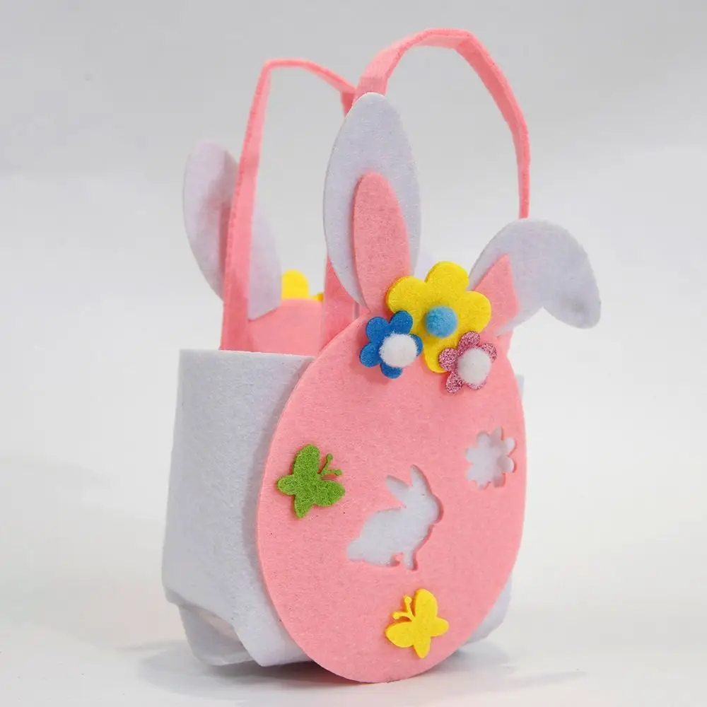 Cubo de almacenamiento de Pascua, bolso de tela no tejida, pollito, conejo, bolso de dibujos animados de Pascua, Material DIY colorido, juguete artesanal para niños