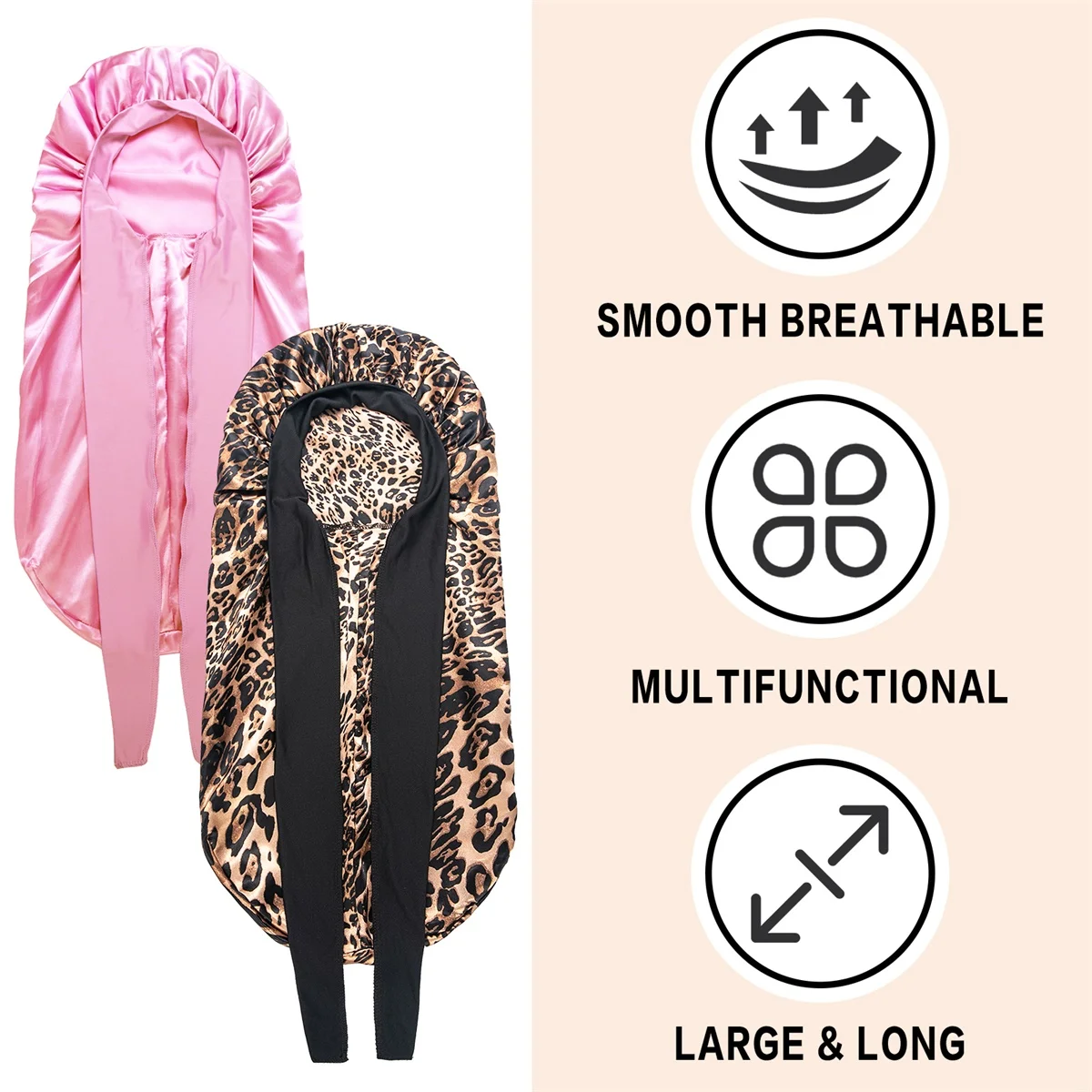 2pcs Smooth Hair-Protecting Sleep Cap,Multifunctional Anti-Frizz Sleeping Bonnet with Soft,Adjustable Ties for Various Occasions