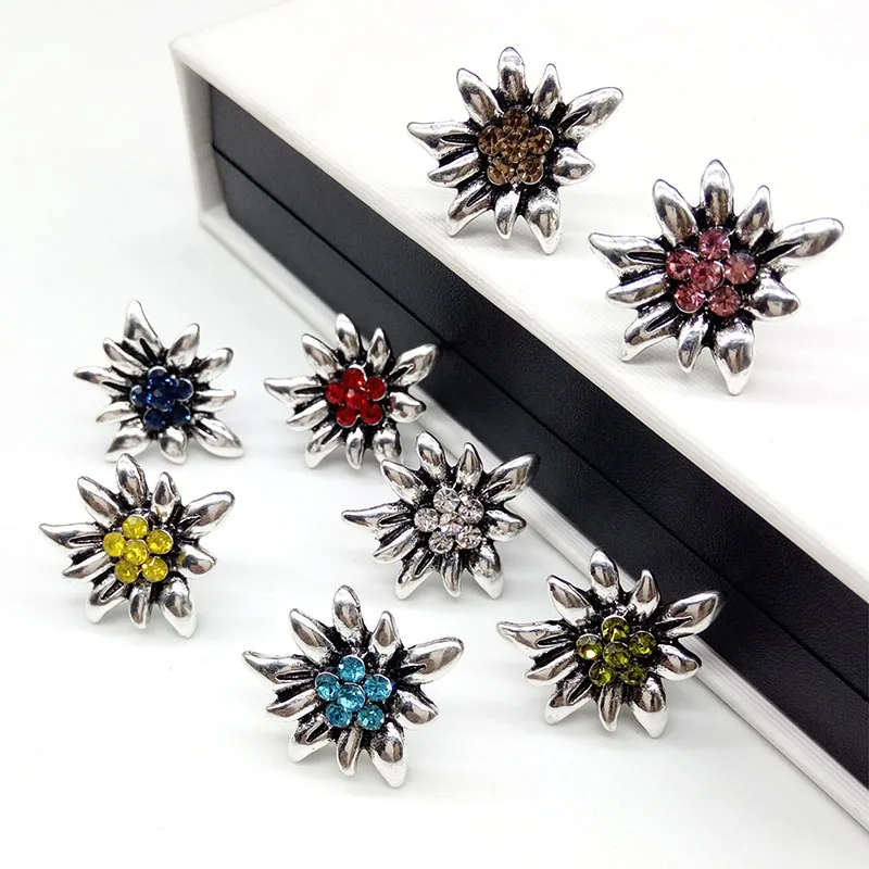 New Austrian Mountain Flowers Earrings for Women Fashion Rhinestone Lucky Edelweiss Stud Earrings Gifts Jewelry Wholesale