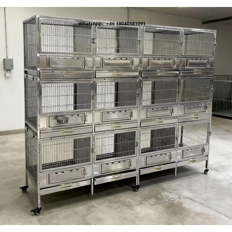 Three Layers Drawer Toilet Design Easy Clean & Breathable for Birds Cats Simple Stainless Steel Pigeon Cage