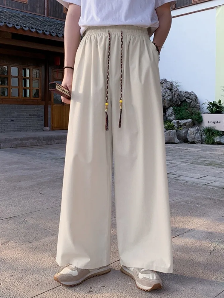 

Men's Summer Thin Wide Leg Pants Ice Silk Cotton Linen Casual Straight Leg Trousers Loose Fit Comfortable Breathable Cool Fee...