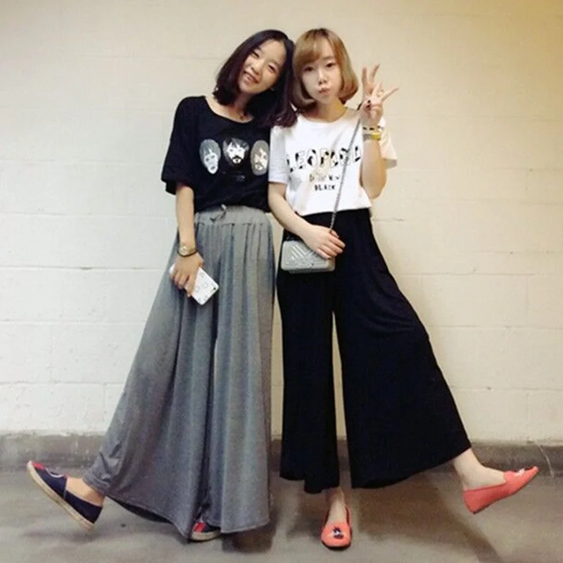 

High Waist Modal Wide Leg Pants Women Summer Korean Style Loose Nine Points Loose Slimming Casual Pants Cotton Asymmetrical