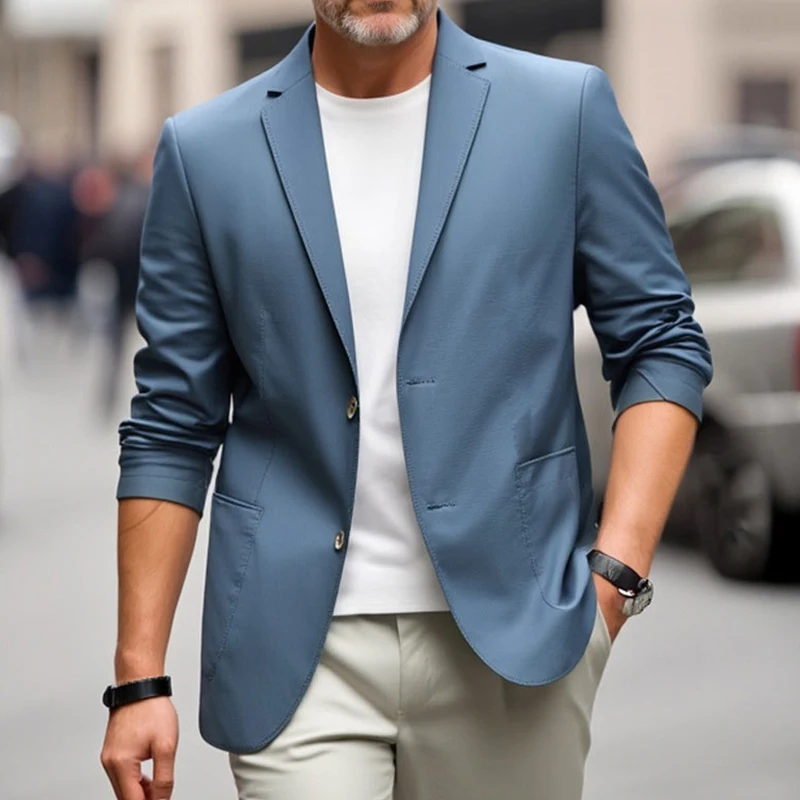 موضة جديدة بلون الرجال سترة معطف الحلل اليومية عادية بدوره إلى أسفل طوق البدلة جاكيتات الرجال ربيع الخريف ملابس خارجية أنيقة