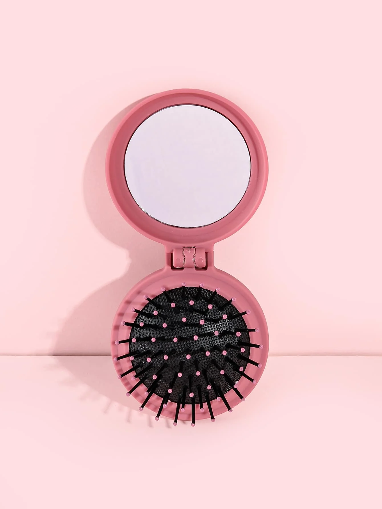 

Black Multifunctional Cushion Hair Brush 1pc Plastic Classic Round Portable Foldable Mirror Comb 2-In-1 For Wet And Dry Use For All Hair Types, Hair Brush/ Hair Comb, Hair Brush, Comb, Hair Tools, Hair Products And Accessories For Barber Salon Beauty Back