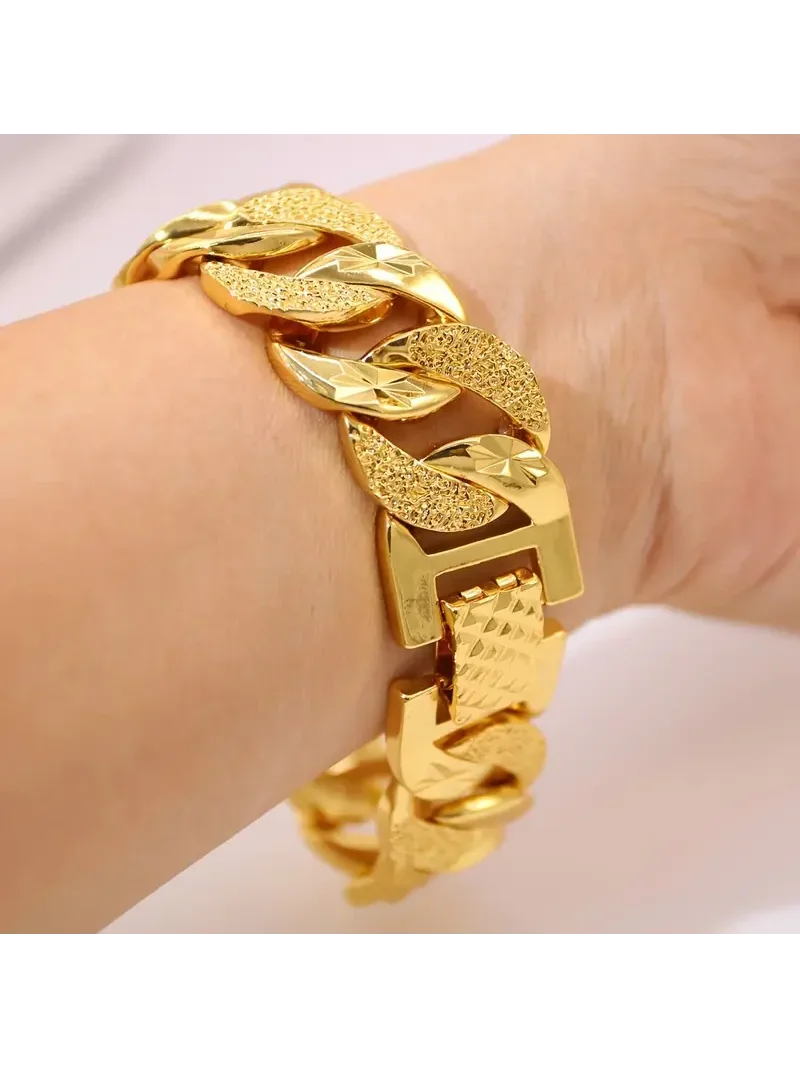 Elegante pulsera para hombre chapada en oro de 18 quilates: estilo clásico, diseño grueso y pesado, perfecta para regalos y fiestas, para otoño