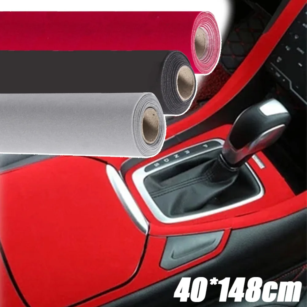 DIY Car Velvet Cloth Sticker 40*148cm Self-adhesive Adhesive Car Interior Decoration Decal Black Gray Red Decor