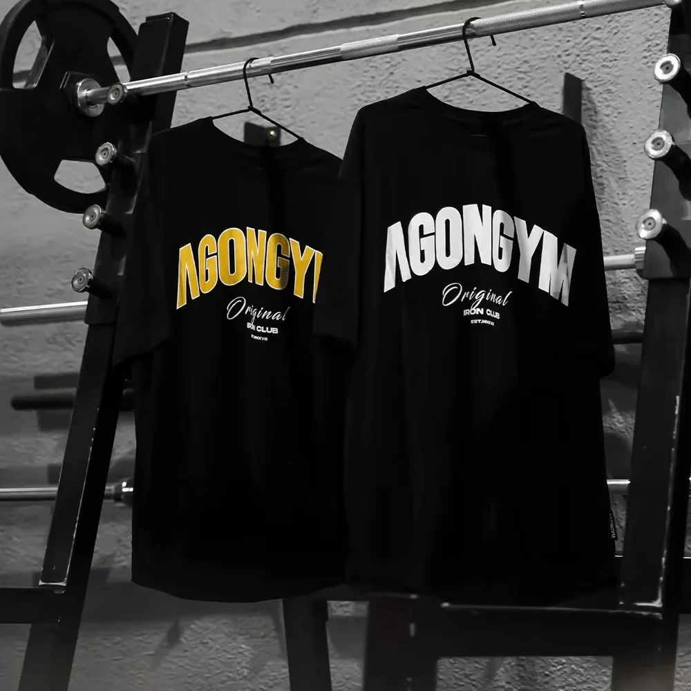 2026 Men Heavy Cotton Oversized Graphic Print T Shirts Gym Fitness Streetwear Loose Crew Neck Short Sleeve Workout Casual Tee