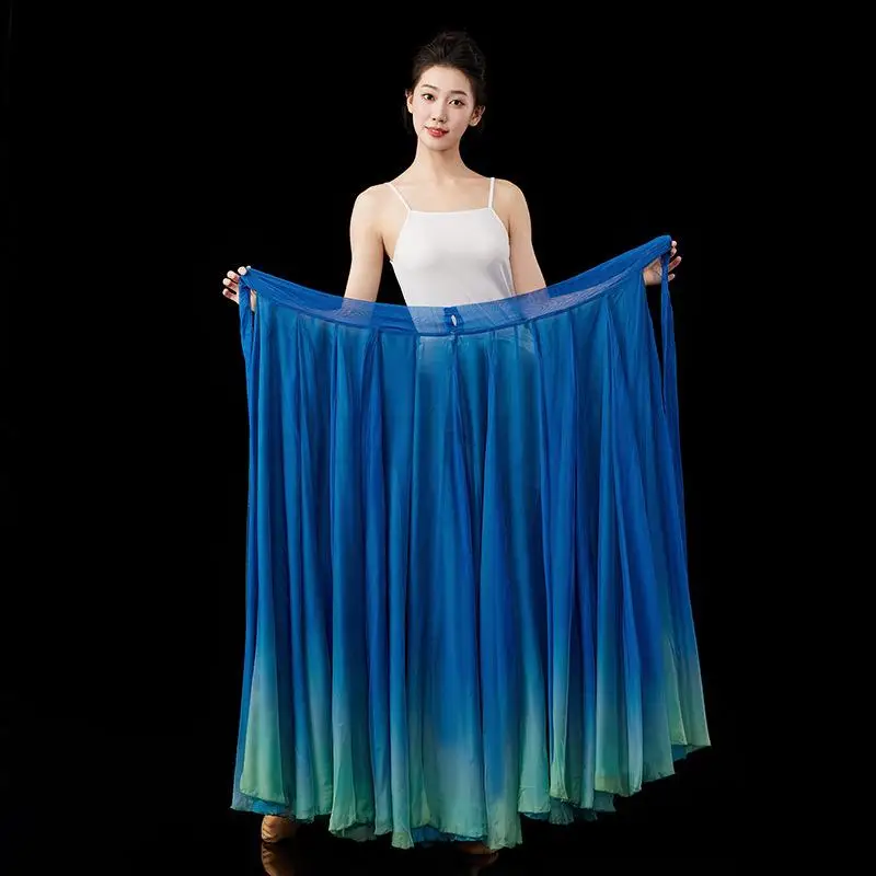 Costume de danse classique chinoise pour femmes, en mousseline de soie dégradée, grande balançoire, jupes de Flamenco, vêtements de danseuse traditionnelles pour spectacle sur scène