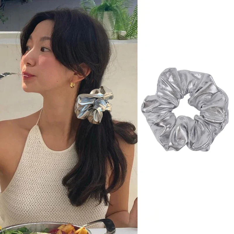 

Y2K Style Silver Metal Medium Hair Ties Simple Elastic Hair Bands for Women Girls Fashionable Hair Accessories Daily Headwear