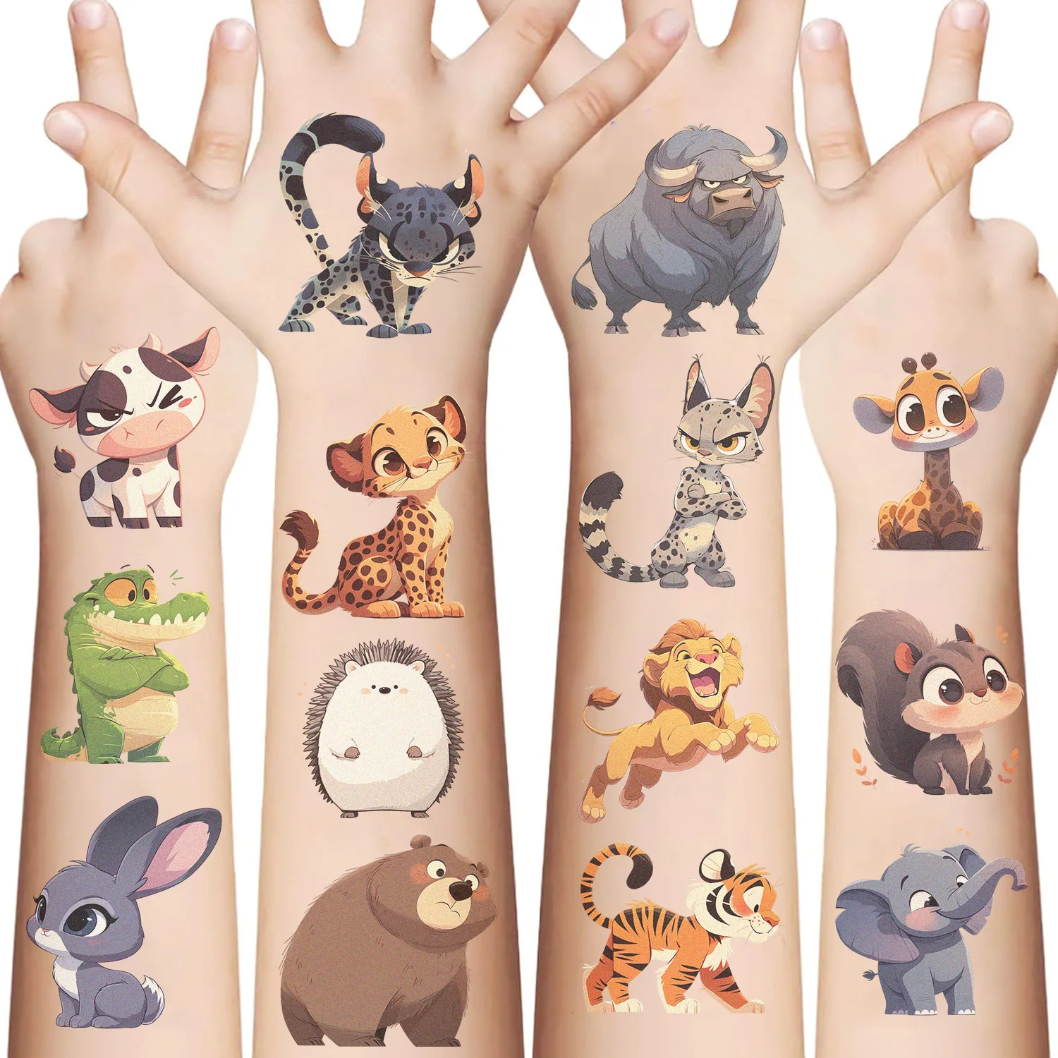 

Waterproof Temporary Tattoo Stickers Cartoon Animal Collection Silly Fun High Quality for Kids Adults Party Face Gift
