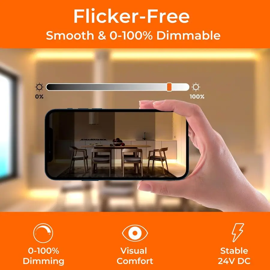 أضواء شريط COB LED، ضوء شريطي ممتاز مع شريط قوي 3M VHB، CRI 95، قائمة UL، قابل للقص، قابل للتعتيم، مرن، 24 فولت تيار مستمر لإعادة الإعادة