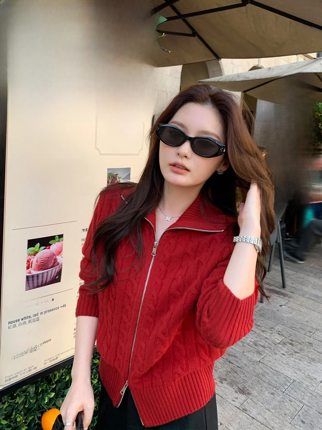 

Maven Lin Woolen Knitted Zipper Sweater Women's Faion Casual Sle Stand Collar Open Cardigan Long Sve Warmth Clothing