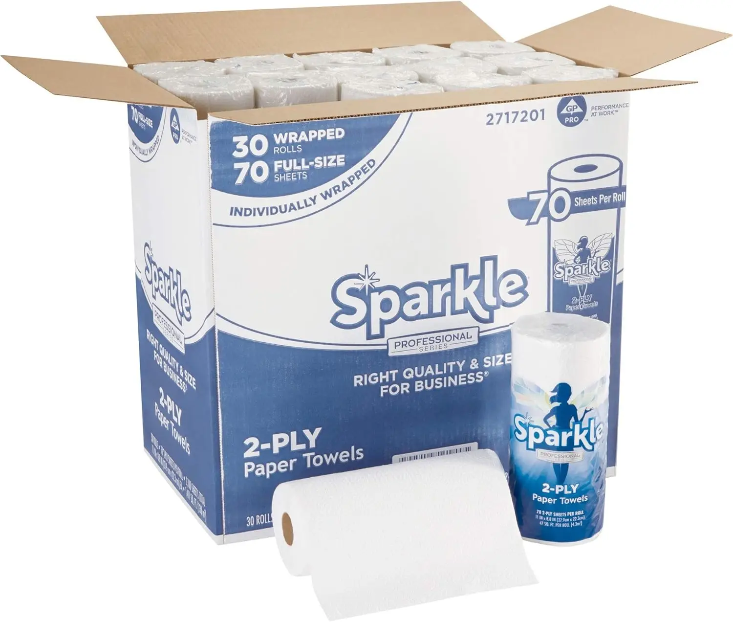 

Sparkle Professional Series 2-слойные перфорированные рулоны кухонных бумажных полотенец от GP PRO, 70 листов в рулоне, 30 рулонов для планшетов