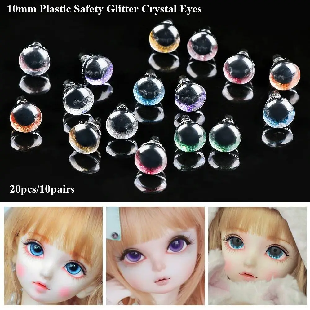 20pcs/10pairs 8 Colors Eyes Crafts Eyes 10mm with Washer Glitter Crystal Eyes Plastic Stuffed Toys Parts DIY Doll Accessories