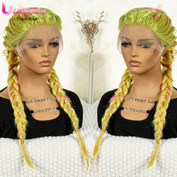 Synthetic Braided Wigs Lace Front Braided Wigs Two Box Braided Lace Front Black Twist Braided Wigs for Women with Baby Hair