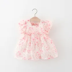 Vestido de princesa de manga corta con flores pequeñas para niña, vestido de fiesta de cumpleaños, gasa, verano, 0 a 3 años