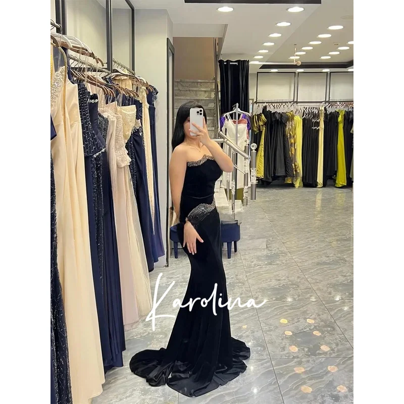 Vestidos De Noche encantadores con diamantes De imitación, sin mangas, sirena, tren De barrido, vestidos De noche De Gala personalizados