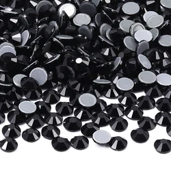 All Size SS3-SS50 Hot Fix Glass Flatback Rhinestones Glitter Black Round Stone Iron On Rhinestone For DIY Crafts Clothes