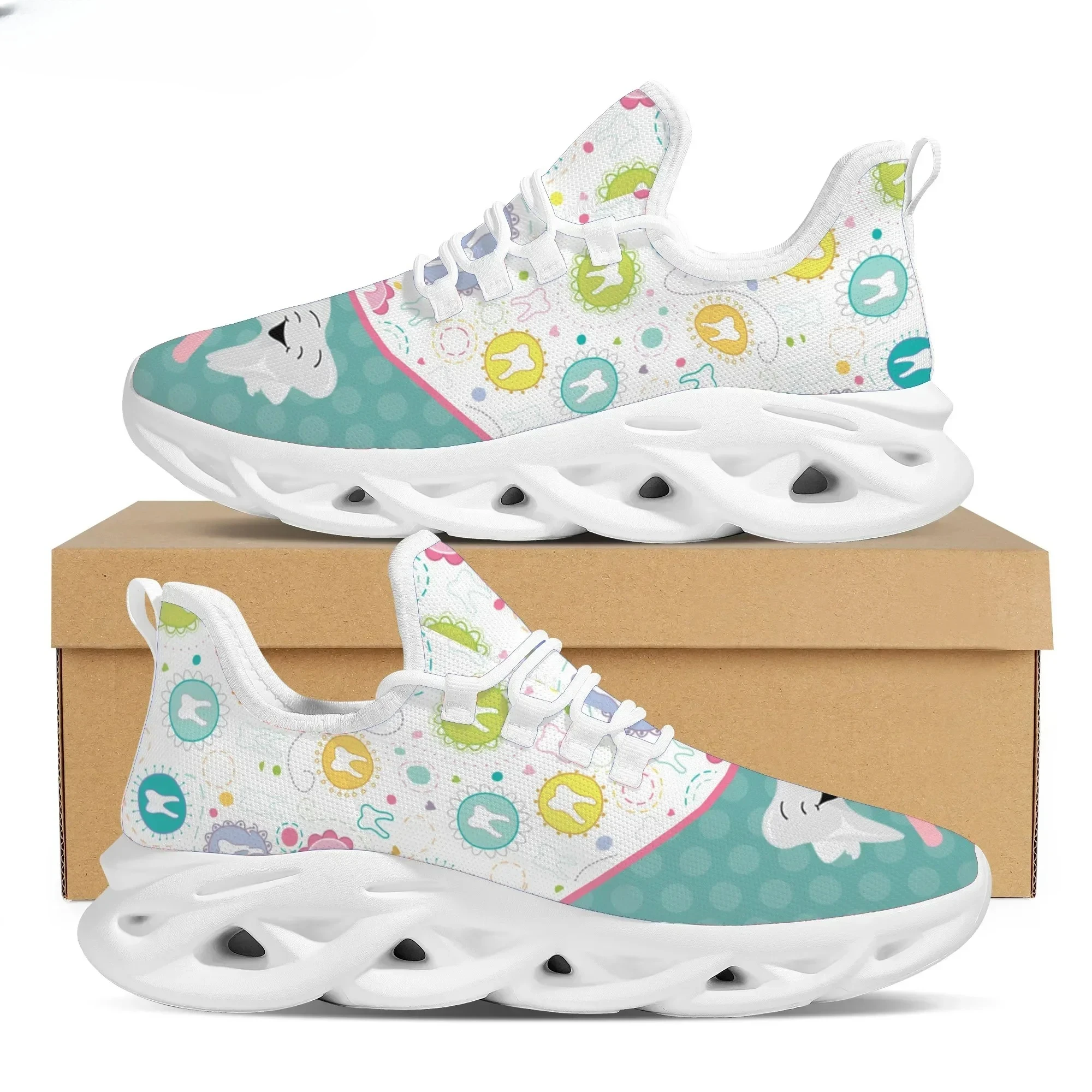 

Женские повседневные туфли без каблука с мультяшным рисунком зубов, дышащие сетчатые кроссовки для женщин, удобные для работы, Zapatos Mujer