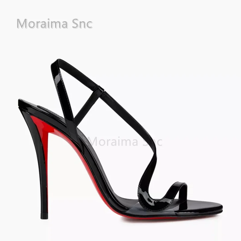 

Black High Heels Slingback Sandals for Women Patent Leather Round Toe Slip On Summer Sexy Elegant Stiletto Party Catwalk Shoes