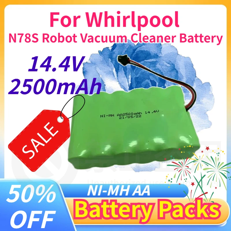 

14.4V 2500mAh NI-MH AA Batteries for Whirlpool N78S Robot Vacuum Cleaner Battery 14.4V Sweeper Battery Pack