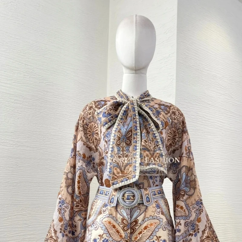 

Floral Print Long Sleeve Lantern Sleeve Violet Purple Blouse Tops and Shorts Set for Holiday 2025 New