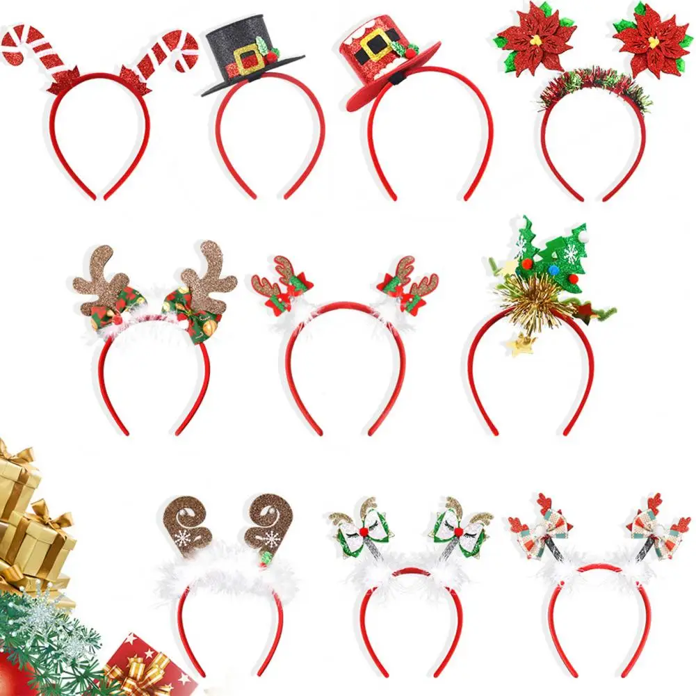 Christmas Headbands for Parties Photos Kids Adults Snowman Reindeer Santa Hat Antlers Hair Hoop Plastic Festive Hair Accessories