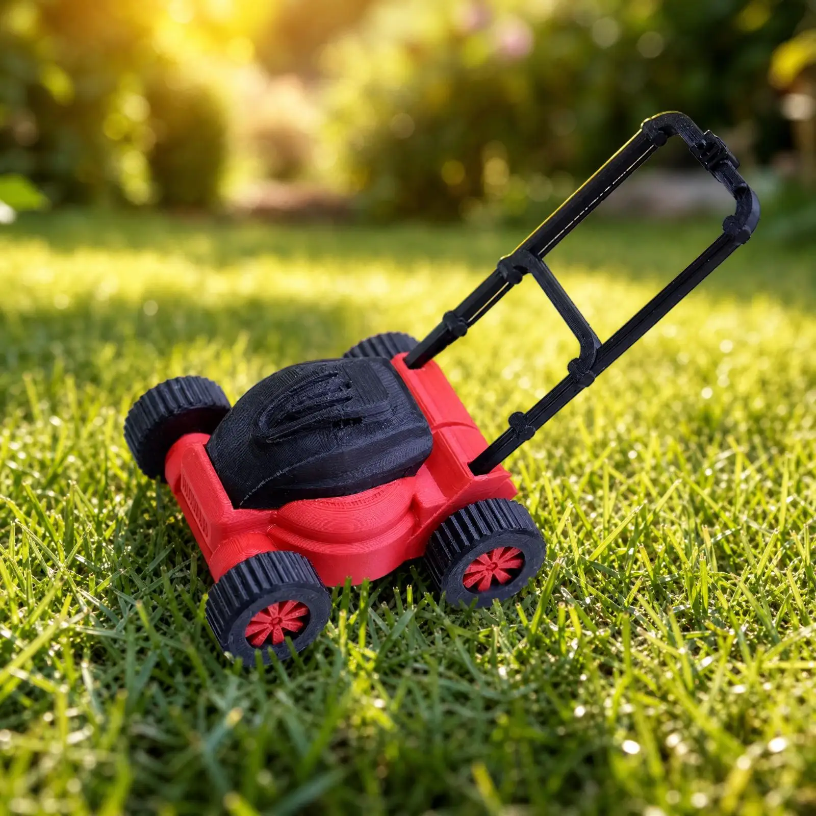 Red Push Lawn Mower Toy for Children Garden Role Play Dollhouse Decoration Mini Farm Tool