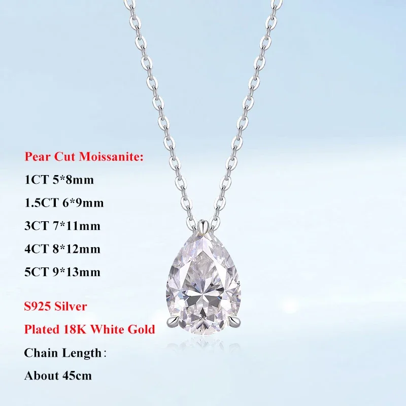 EWYA Solitaire Pear Cut 1-5CT D Kleur Moissanite Diamanten Hanger voor Vrouwen 925 Verzilverd 18 k Rose Gouden Ketting Ketting GRA
