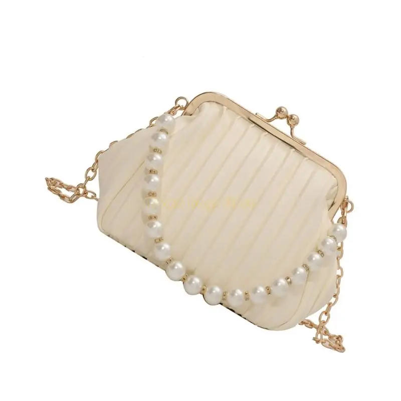 

X90D Women Evening Bag Pu Shoulder Crossbody Bag with Detachable Strap for Wedding,Party,Prom Pearls Chain Clutches Purses