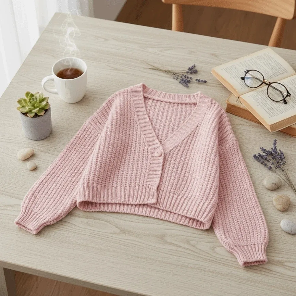 Elegant Long Sleeve Grid Crochet Sweater Autumn Spring Loose Sweet Knitwear Preppy Style Ladies Tops Cardigans Women Y2K Girl