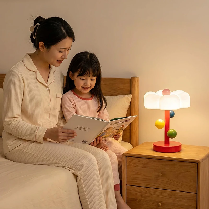 Children's Room Flower Table Lamps Colorful Memphis Color Ball Petal Lamp LED Warm Baby Room Girl Bedroom Bedside Table Lights