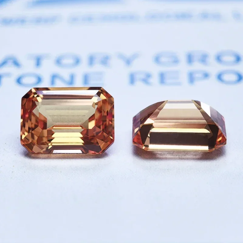 Lab Grown Sapphire Emerald Cut Orange Color VVS1 Gemstone Charms DIY Advanced Jewelry Making Material Selectable AGL Certificate