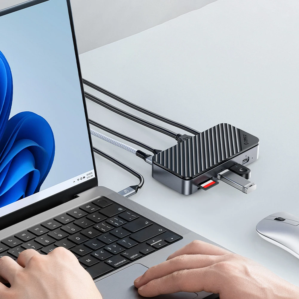 ORICO 10 in 1 Docking Station M.2 SSD Enclosure USB C 10Gbps PD 100W RJ45 SD/TF 4K Dock Station Plug and Play for Laptop Macbook