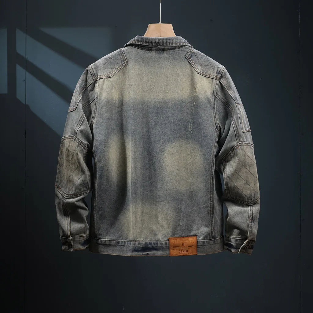 American Old Washed Denim Jacket Men's Spring And Autumn Tooling Loose Jacket