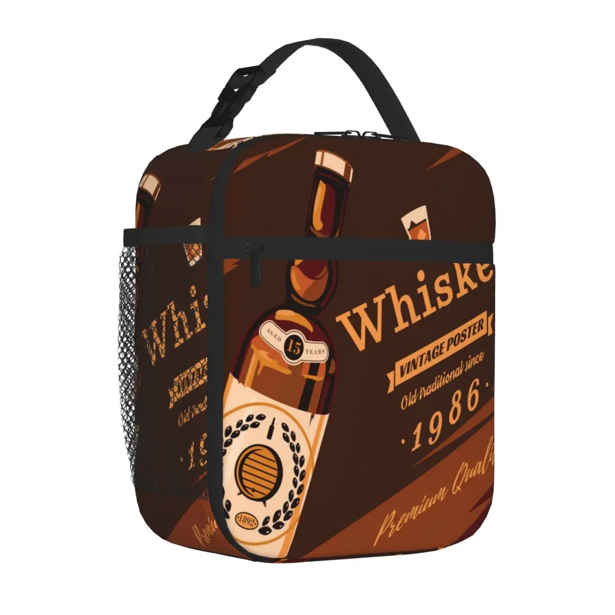 Hot Sale Whiskey Poster 02 Stitched Detail Waterproof Lunch Bag After School Snack Foldable Lunch Bag