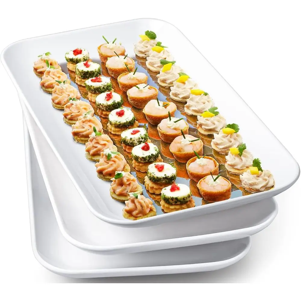 

14 Rectangular Serving Platter Set, White, 3-Piece, Oven-Safe for Parties & Entertaining