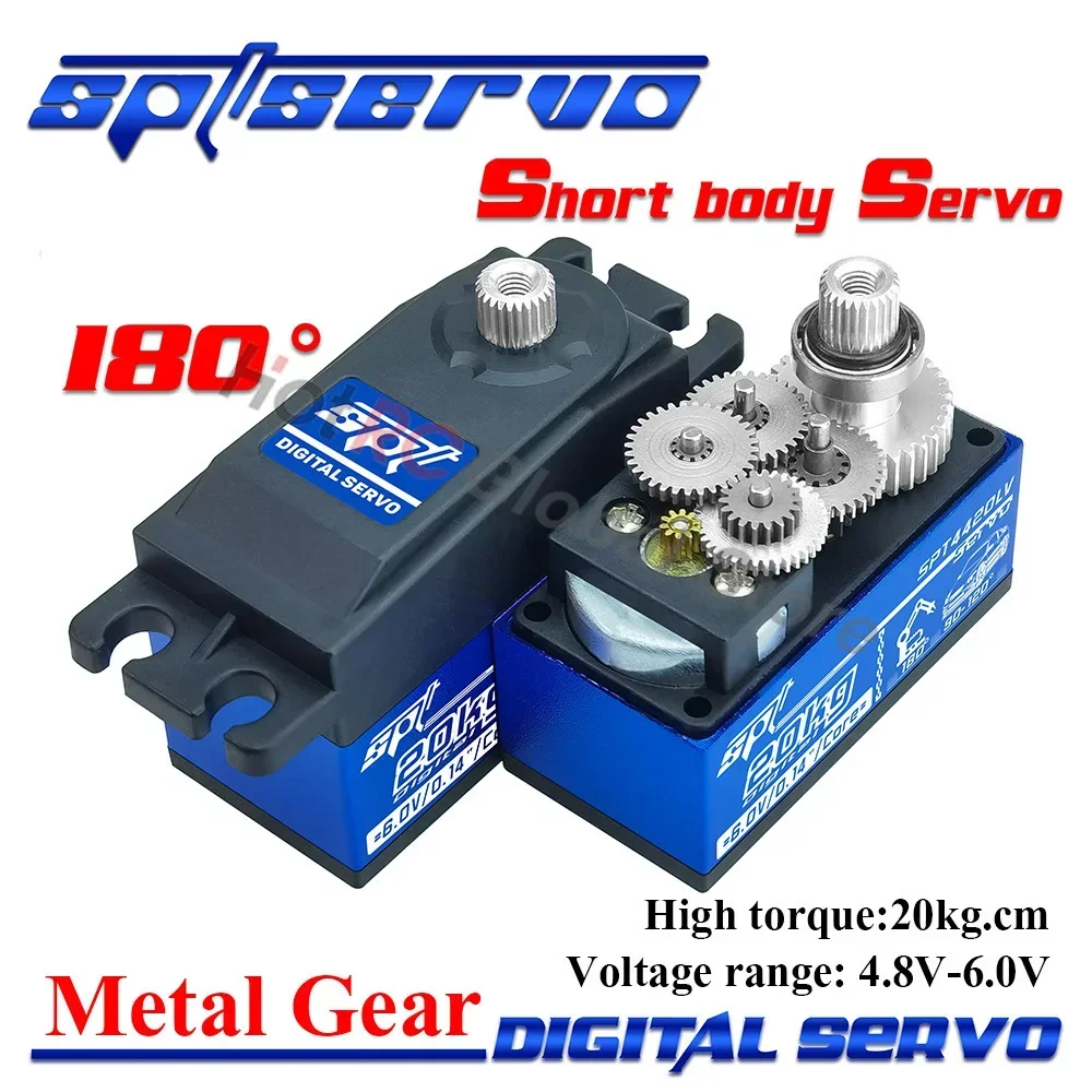 

SPT 4420LV 20KG High Torque Core Motor Metal Gear Short Body Servo for 1:10 RC Car Crawler Boat Fixed-Wing Plane Robot Wltoys